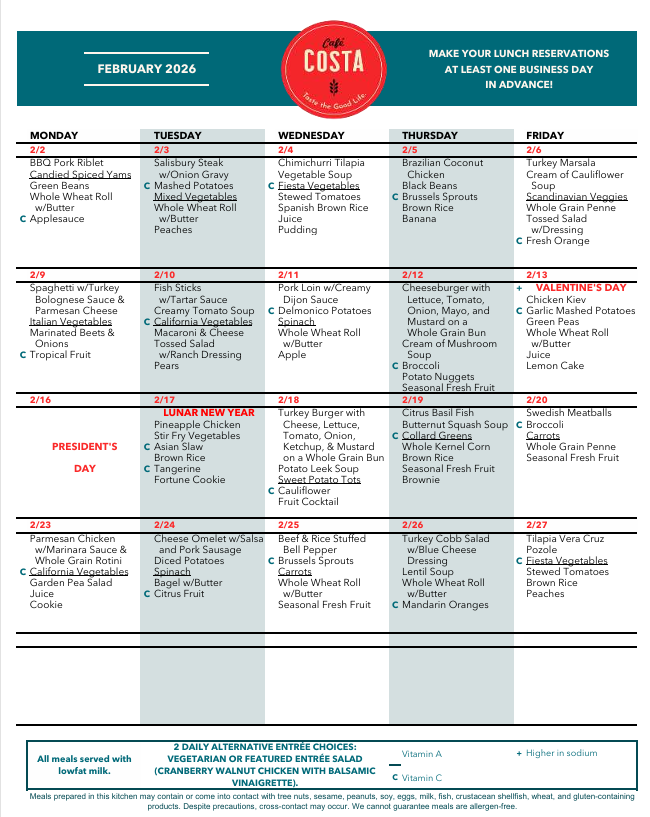 February Cafe Menu- English