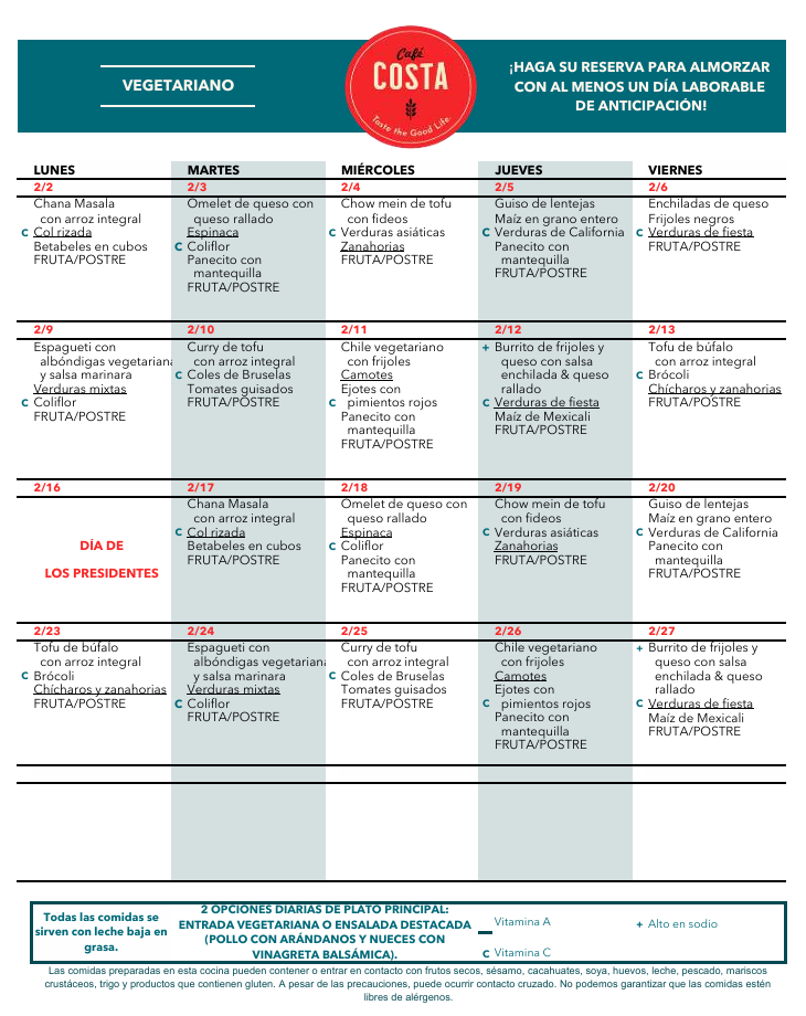 February Cafe Menu- Vegetarian Spanish