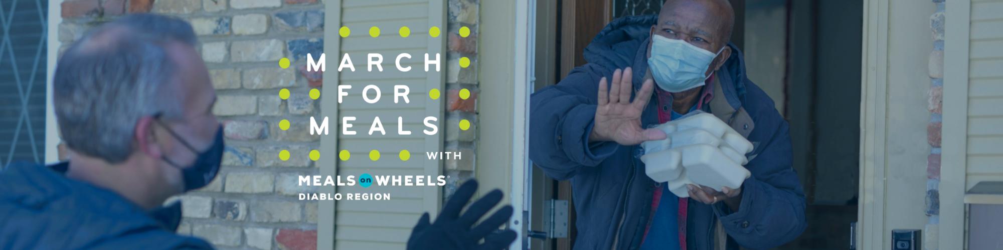 senior man with packaged food in his one hand while waving to the man who delivered his meal