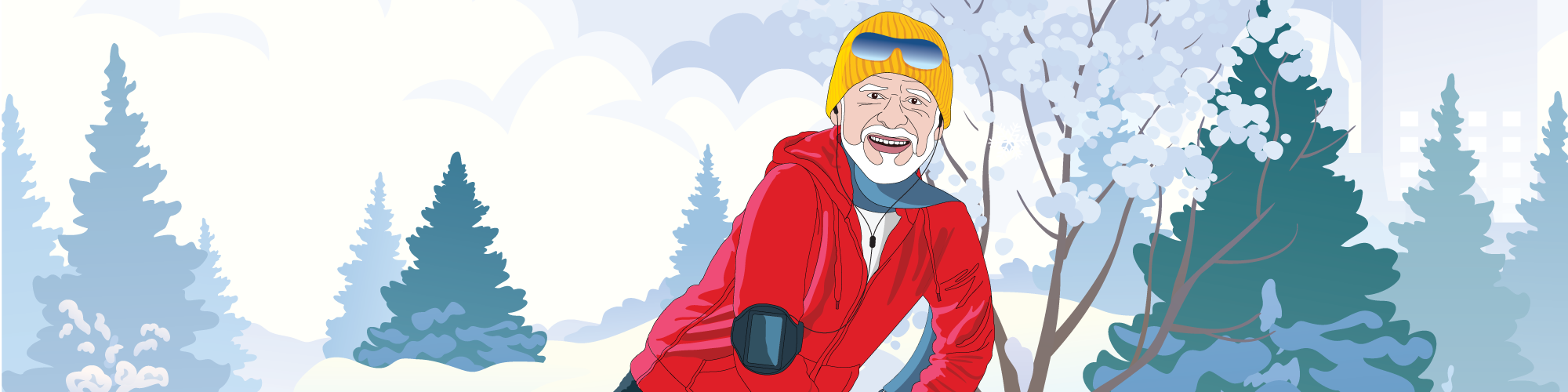 illustration of an elderly man exercising in the snow