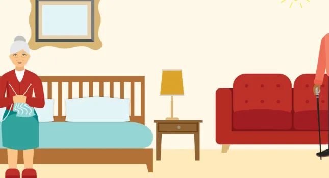 illustration of an old man and an old woman at home