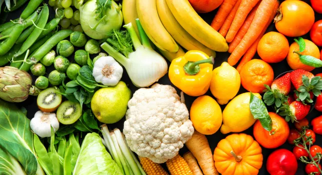 a rainbow of different fruits and vegetables