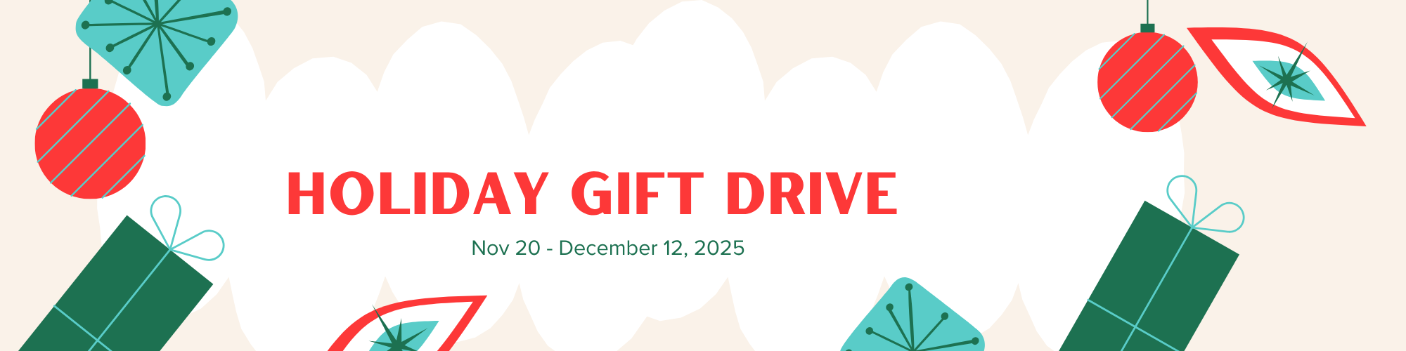 website banner with images of gifts and decorations