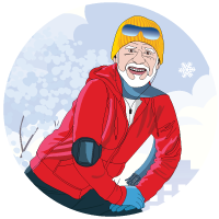 illustration of an elderly man exercising in the snow