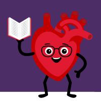 illustration of a heart with glasses holding a book