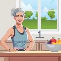 illustration of a fit older woman in her kitchen