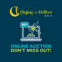 Dining to deliver logo with an online auction image with the text "Online Auction: Don't Miss Out!"