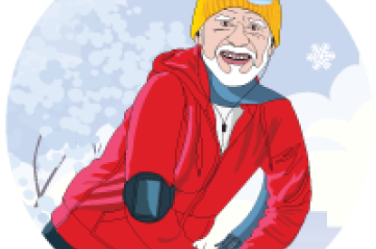 illustration of an elderly man exercising in the snow
