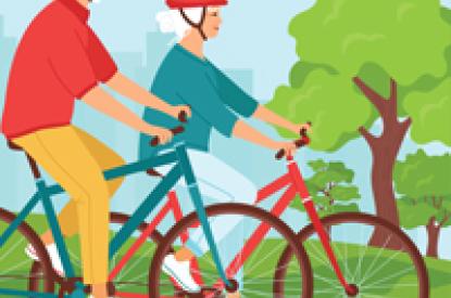 two seniors riding a bike