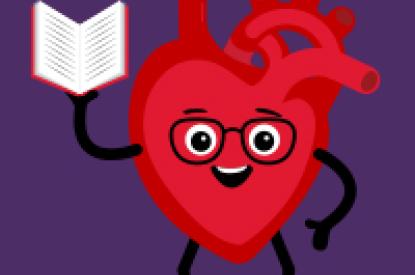 illustration of a heart with glasses holding a book