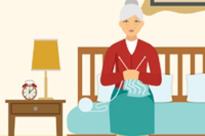 illustration of an old woman sitting on the couch while knitting